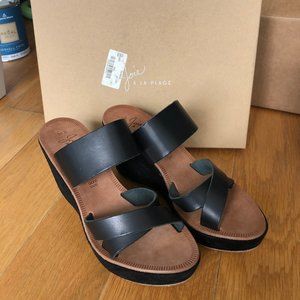 NIB Joie black suede wedge platform sandals 36.5